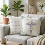 He is Risen Easter 2026 Floral Cross Religious Throw Pillow<br><div class="desc">Celebrate Easter 2026 with this elegant watercolor floral cross pillow. Featuring white lilies,  lavender,  and eucalyptus with the 'He is Risen' message,  it’s a perfect religious accent. The back has a matching floral pattern,  making it a versatile Christian gift or spiritual home decor for your sofa or bed.</div>