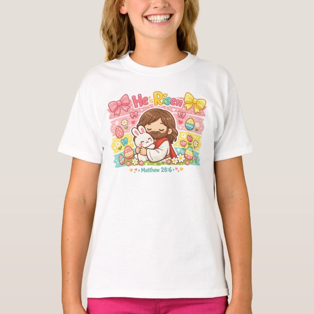 He Is Risen Easter Bunny T-Shirt (Front)