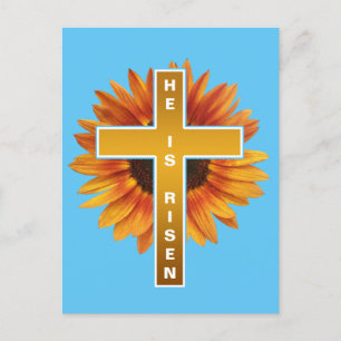 HE IS RISEN EASTER CELEBRATION CROSS SUNFLOWER POSTCARD