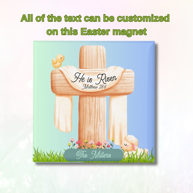 He Is Risen – Easter Cross and Lamb Scene Magnet (He is Risen Eater magnet with baby lamb)