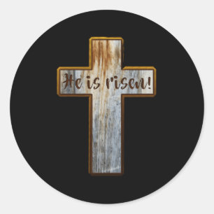 He Is Risen Easter Cross Classic Round Sticker