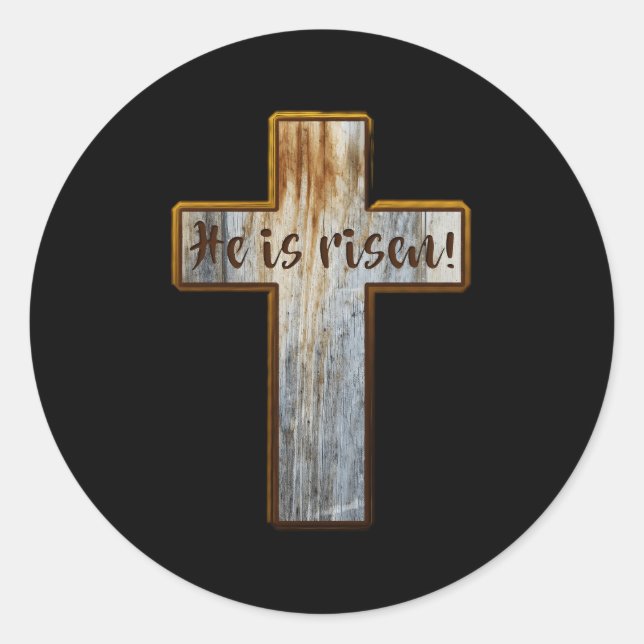 He Is Risen Easter Cross Classic Round Sticker (Front)