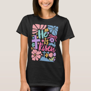 He Is Risen Easter Cross Coquette Jesus Christian  T-Shirt