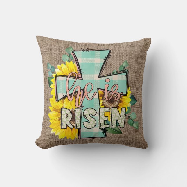 He is Risen Easter Cross Home Decor Throw Pillow (Front)