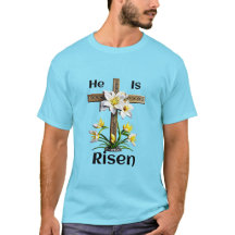 He is Risen Easter Cross Lilies Christian