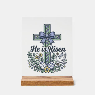 He Is Risen Easter Cross Vintage Vector Acrylic Sign