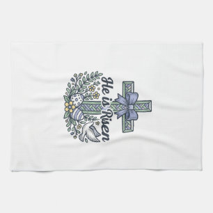 He Is Risen Easter Cross Vintage Vector Kitchen Towel