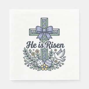 He Is Risen Easter Cross Vintage Vector Napkin
