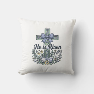 He Is Risen Easter Cross Vintage Vector Throw Pillow