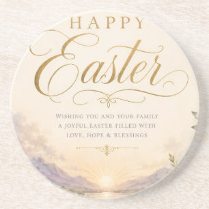 He Is Risen Easter, Elegant Floral Cross Christian Coaster