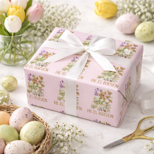He Is Risen Easter Floral Wrapping Paper