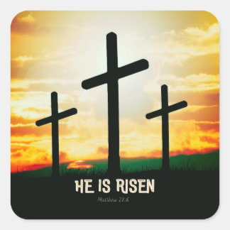 HE IS RISEN - EASTER ILLUSTRATION SQUARE STICKER