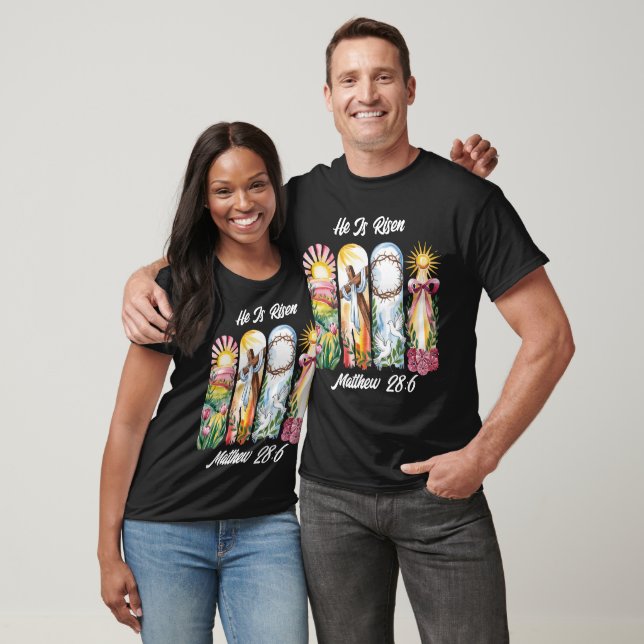 He Is Risen Easter Lilies black T-Shirt (Unisex)