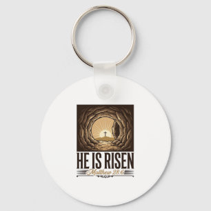 He Is Risen Easter Tomb Cross Vintage Christian Sh Keychain