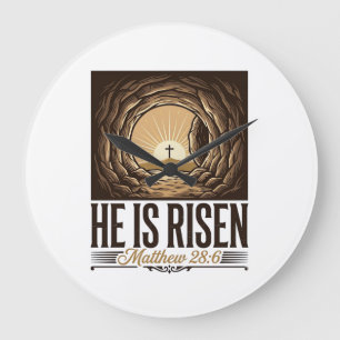 He Is Risen Easter Tomb Cross Vintage Christian Sh Large Clock