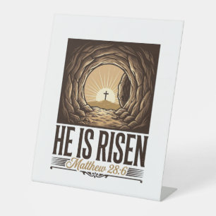 He Is Risen Easter Tomb Cross Vintage Christian Sh Pedestal Sign