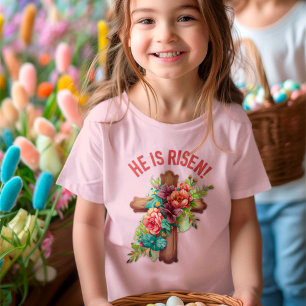 He is Risen Easter Watercolor Floral Cross T-Shirt
