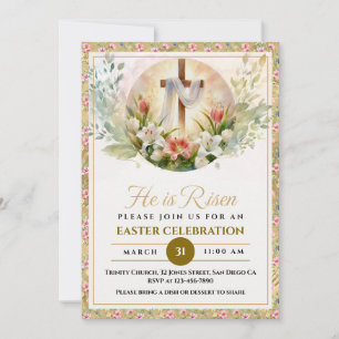 He Is Risen Easter Watercolor Flowers, Religious Announcement