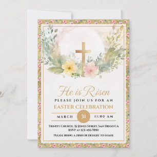 He Is Risen Easter Watercolor Flowers, Religious Announcement