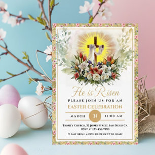He Is Risen Easter Watercolor Flowers, Religious Announcement