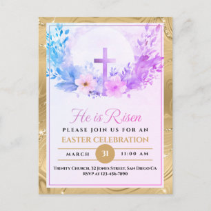 He Is Risen Easter Watercolor Flowers, Religious Holiday Postcard