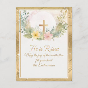 He Is Risen Easter Watercolor Flowers, Religious Holiday Postcard