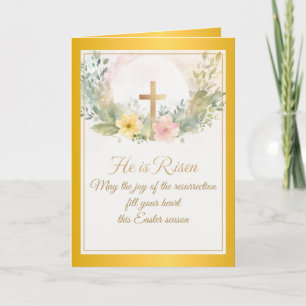 He Is Risen Easter Watercolor Flowers, Religious Note Card