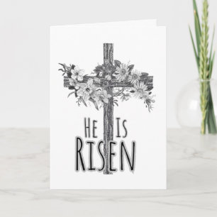 He Is Risen Floral Cross Card