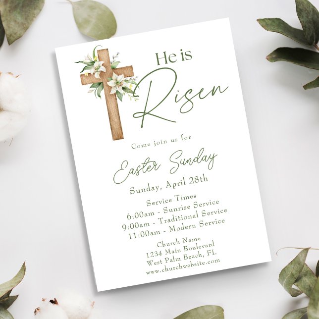 He is Risen Floral Cross Church Easter Sunday Invitation (Creator Uploaded)