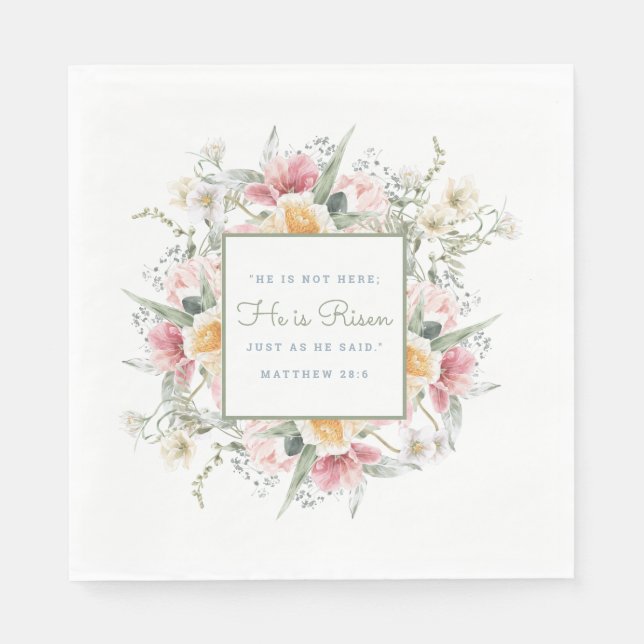 He is Risen Floral Cross Easter | Resurrection  Napkin (Front)