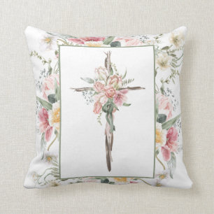 He is Risen Floral Cross Easter   Resurrection  Throw Pillow
