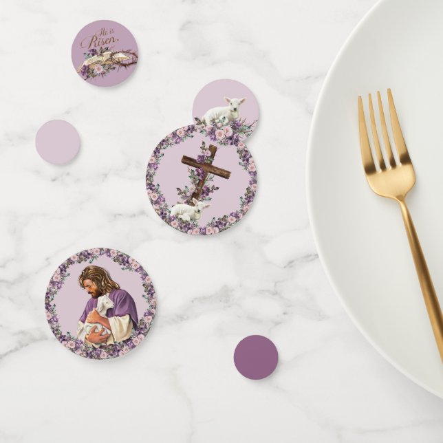 He is Risen Floral Cross | Jesus with Lamb Confetti (Group)