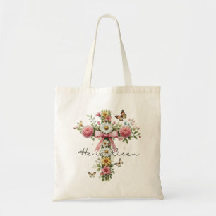 He Is Risen - Floral Cross Tote Bag
