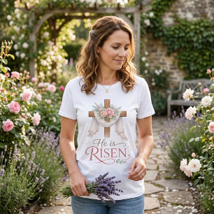 He Is Risen Floral Cross Tri-Blend Shirt