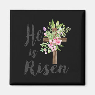 He Is Risen Floral Cross Vintage Happy Easter 2024 Magnet