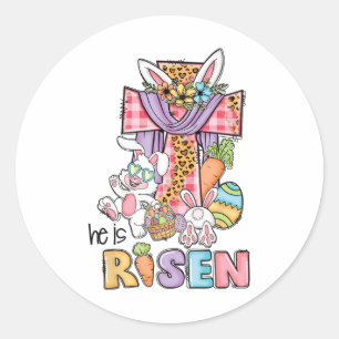 He Is Risen Floral Cross Vintage Happy Easter Day  Classic Round Sticker