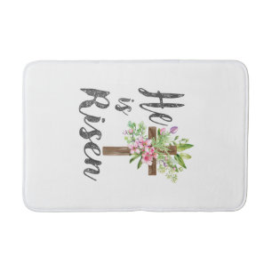 He is Risen Floral Cross Vintage Happy Easter T-Sh Bath Mat