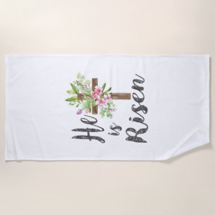 He is Risen Floral Cross Vintage Happy Easter T-Sh Beach Towel