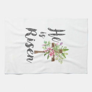 He is Risen Floral Cross Vintage Happy Easter T-Sh Kitchen Towel