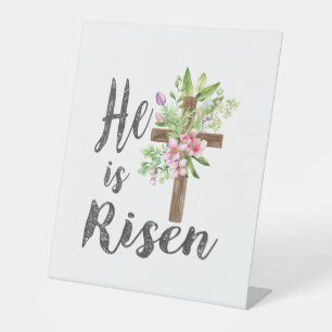 He is Risen Floral Cross Vintage Happy Easter T-Sh Pedestal Sign