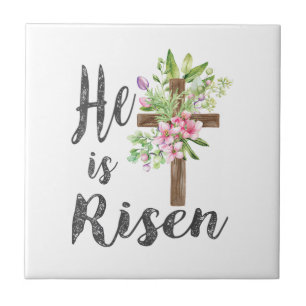 He is Risen Floral Cross Vintage Happy Easter T-Sh Tile