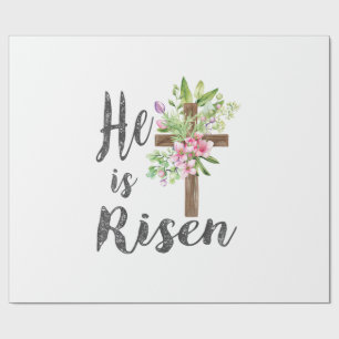 He is Risen Floral Cross Vintage Happy Easter T-Sh Wrapping Paper
