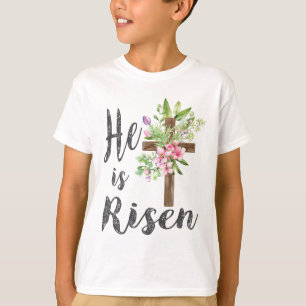 He Is Risen Floral Cross Vintage Happy Easter  T-Shirt