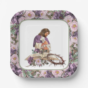 He is Risen Floral Cross with Bible Paper Plates