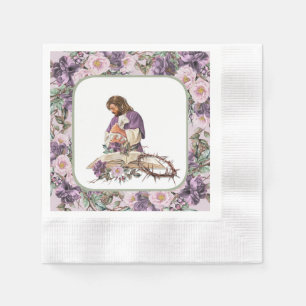 He is Risen Floral Cross with Bible Paper Plates Napkin