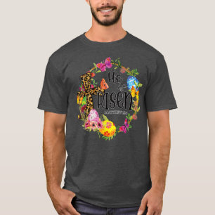 He is Risen Floral Leopard Easter Day Women Gift  T-Shirt