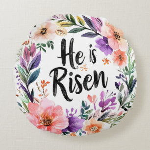He is risen floral round pillow