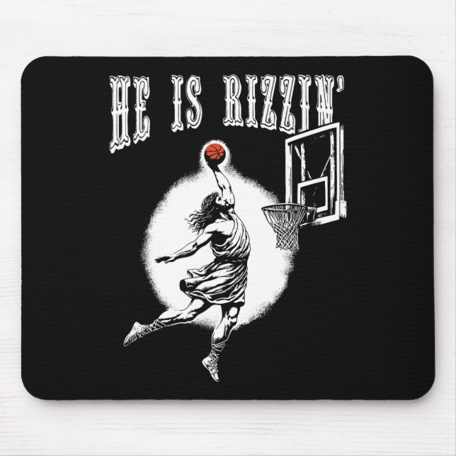 He Is Risen Funny Easter Jesus Playing Bysketbyll  Mouse Pad (Front)