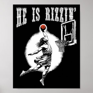 He Is Risen Funny Easter Jesus Playing Bysketbyll Poster