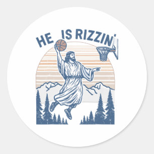 He Is Risen Funny Easter Jesus Playing Sketll Mens Classic Round Sticker